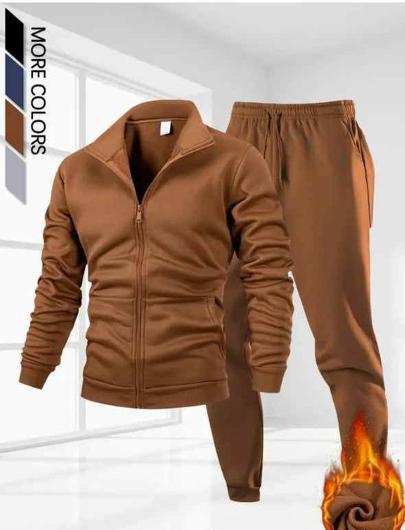 2 Pcs Men's Fleece Plain Zipper Track Suit
